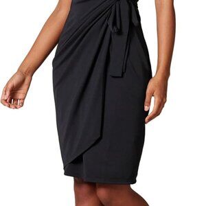 Women's Plus Size Wrap Dress Cap Sleeve Black Jersey Easy Fit Cute